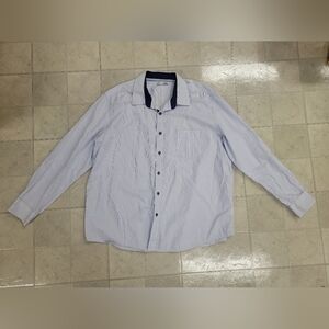 Men's Tasso Elba Blue And White Button Down Shirt Size XXL 18-18 1/2